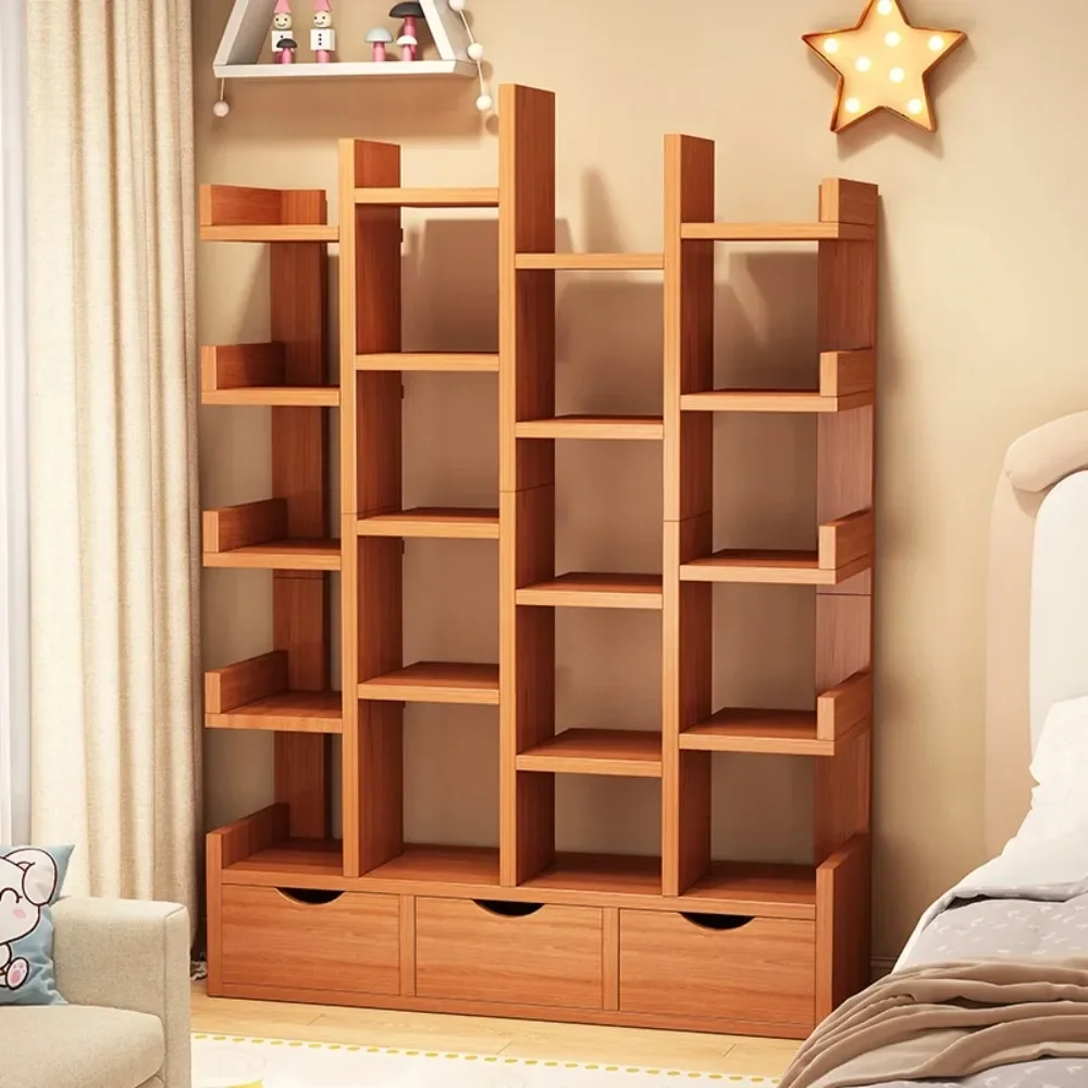 Living Room Bookshelf Multi-Level Floor Standing Storage Rack Office Display Cabinet Bookcase With Drawers Study Books Storage