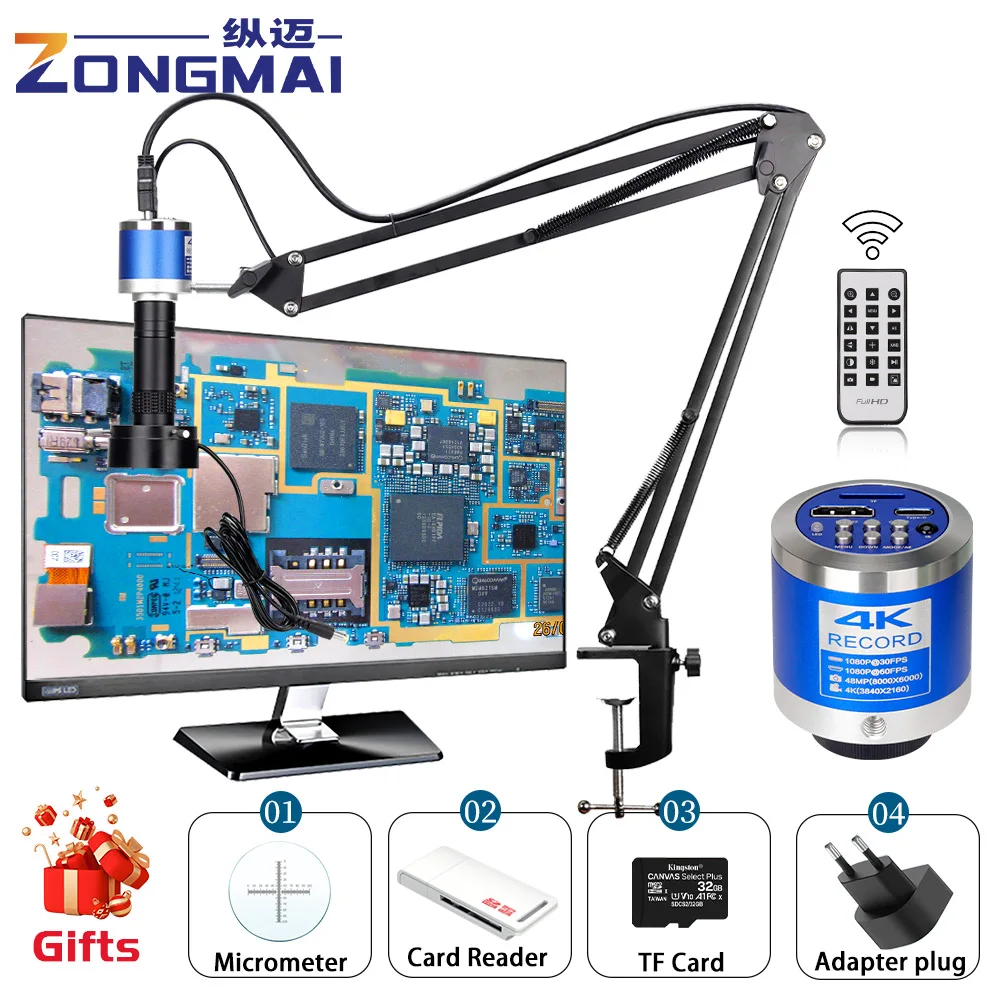 ZONGMAI-microscopio Industrial 1080P 4K FULL HD, cámara Digital de montaje en C, medición de tipo para soldadura PCB, reparación de teléfonos