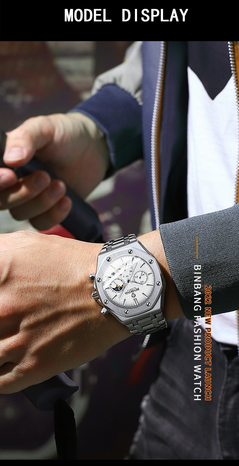 Top marque homme montre de luxe lumineux BINBOND B0161 montre-bracelet en acier inoxydable étanche hommes Date calendrier horloge