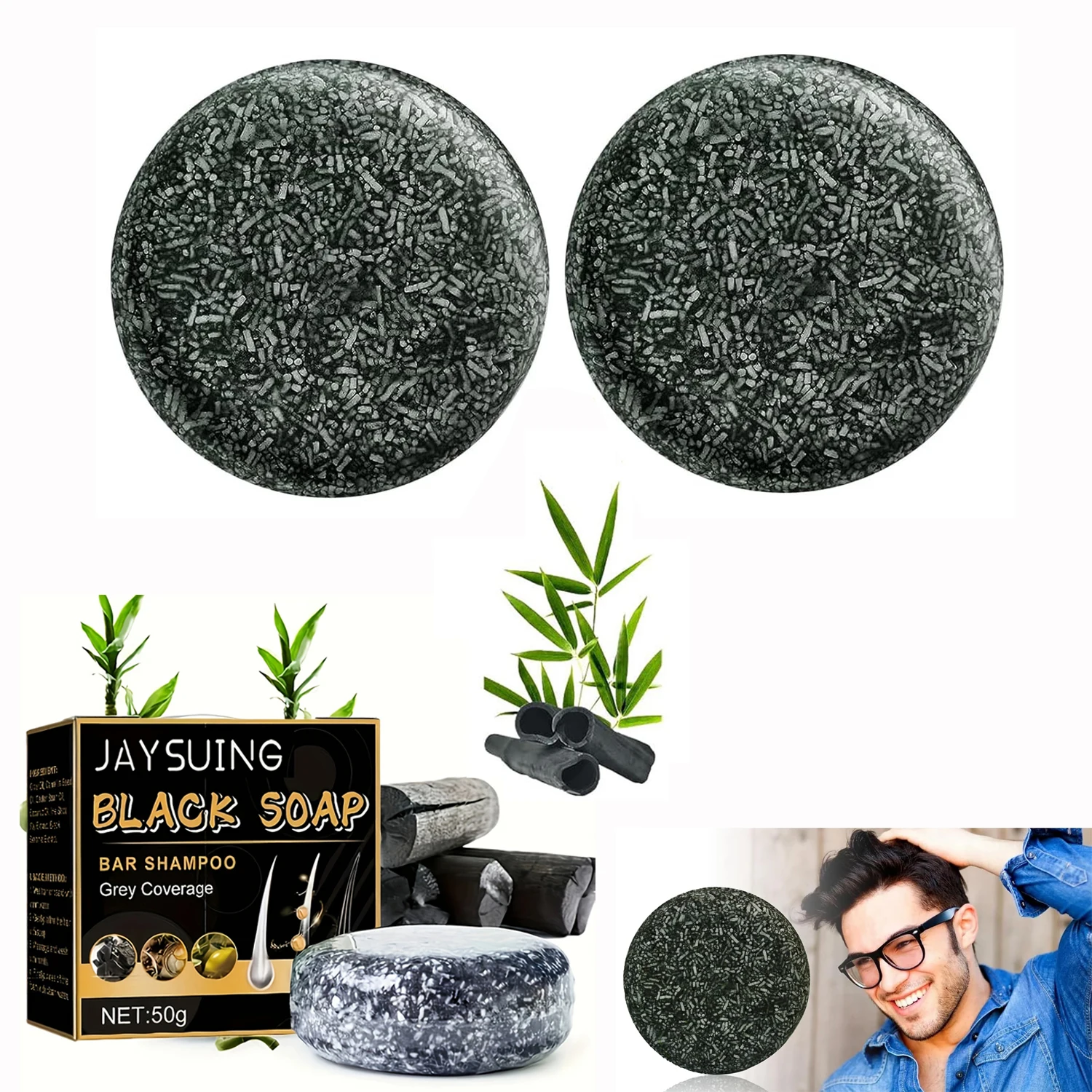 Grijze dekking Bar Shampoo Reparatie Grijs Wit Haarkleurbehandeling Gladmakende voedende anti-roos Natuurlijke haarverduisterende zeep