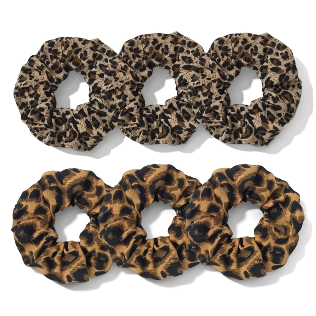 1/3/6 pçs leopardo impressão scrunchies laço de cabelo corda faixa de cabelo titular rabo de cavalo elegante feminino acessórios para o cabelo chiffon casual