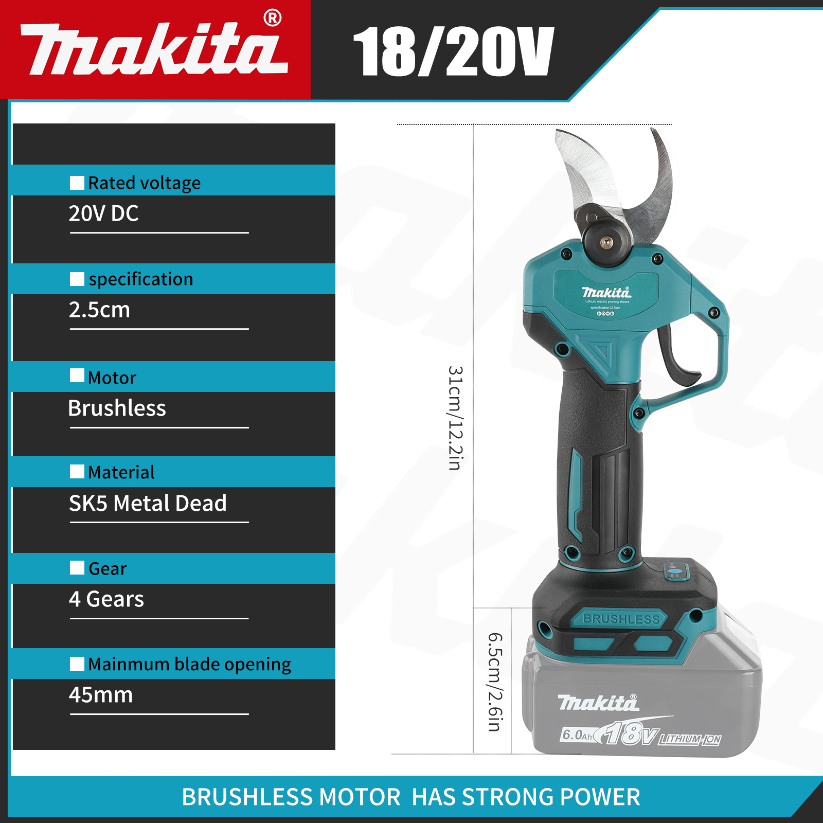 Tijeras de podar eléctricas sin escobillas Makita, herramienta de jardín, cortador de ramas, tijeras eléctricas inalámbricas para jardín, árboles frutales para Makita de 18V