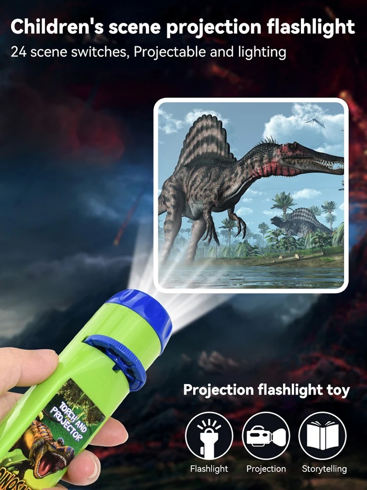 Children's Early Education Projector Flashlight Story Early Education Puzzle Dinosaur Ocean Space Pattern Bedtime Toy