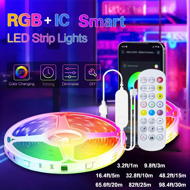 Tuya Smart WIFI RGBIC Светодиодная лента Адресная WS2811 IC Гибкая RGB Неоновая светодиодная лента USB Управление через приложение для Alexa Google