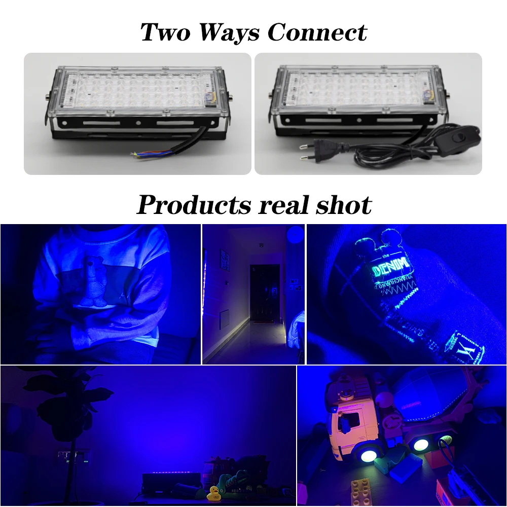 395nm 400nm LED UV Floodlight 220V Ultraviolet Stage Lamp 50W 100W 150W Stage Blacklight Waterproof Disco Party Stage Backlight