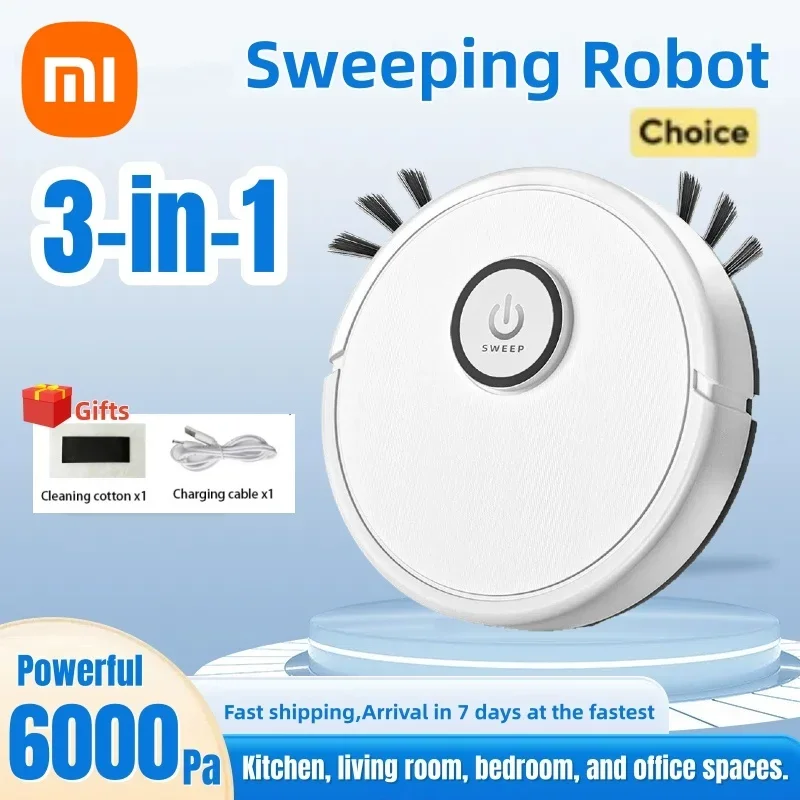 Xiaomi-Robot aspirador inteligente 3 en 1, fregona de barrido, carga automática, fuerte succión, navegación láser LDS de 6000Pa para suelo duro de pelo de mascotas