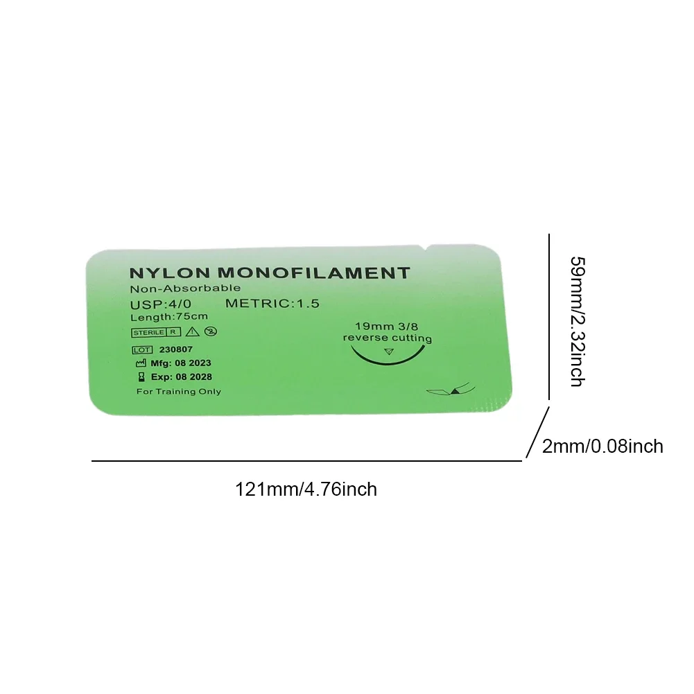 1–100 Stück 4/0 medizinisches Monofilament-Nylon, einzeln verpackt, Veterinär-Übungs-Naht-Sets für Naht-Lehrübungen