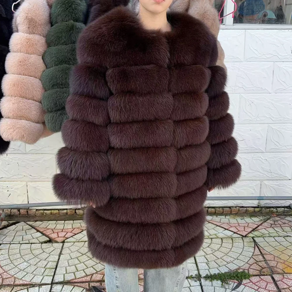 Queentina casaco de pele de raposa 90cm, casaco de inverno real feminino, nova moda peluda 2025, couro e pele branca natural, novo em casacos e jaquetas