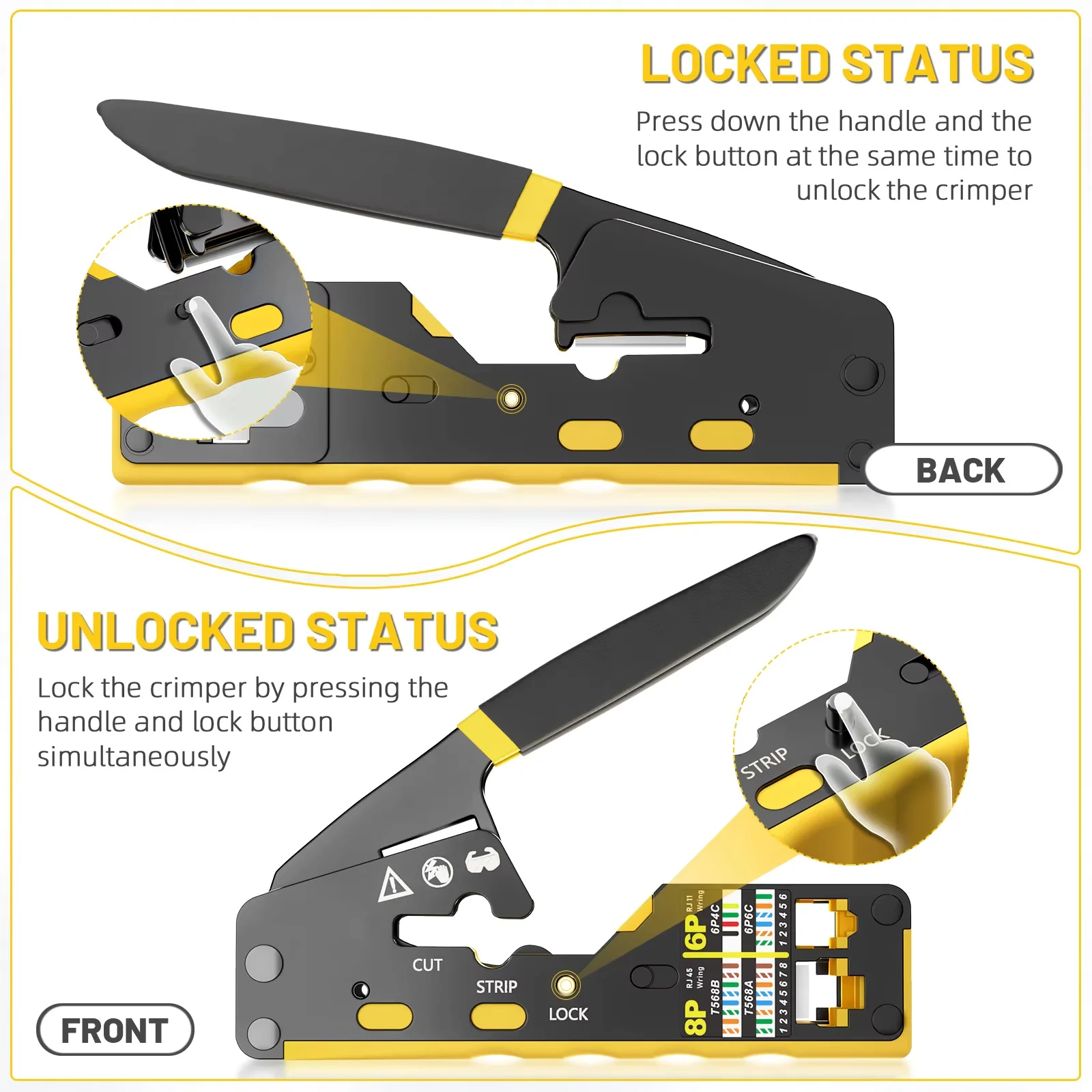 FASO RJ45 Crimp Tool Pass Through Ethernet Crimping Tool for Cat6 Cat5 Cat5e RJ45 Connectors Wire Stripper Cable Crimping Pliers