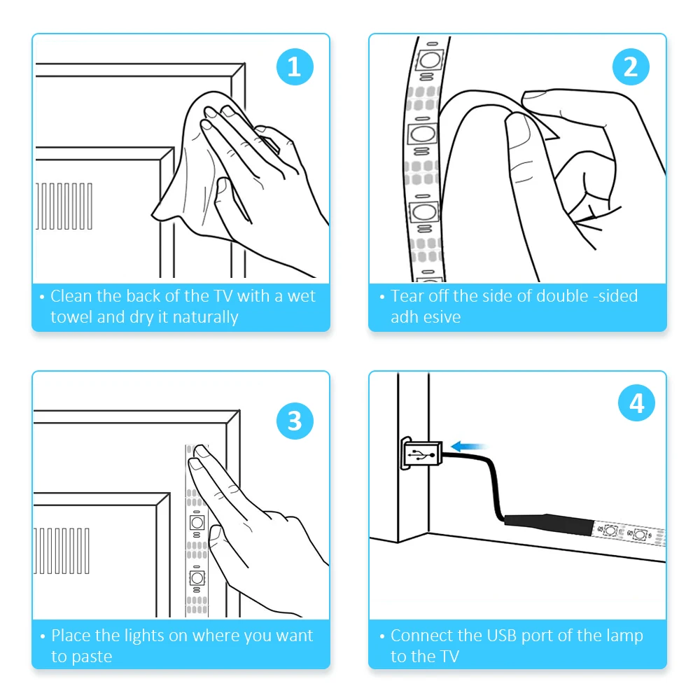 TV Backlight Music Sync USB Powered RGB LED Strip Light for 15 - 80 Inch PC Mirror Holiday Lights Room Decoration LED Strip