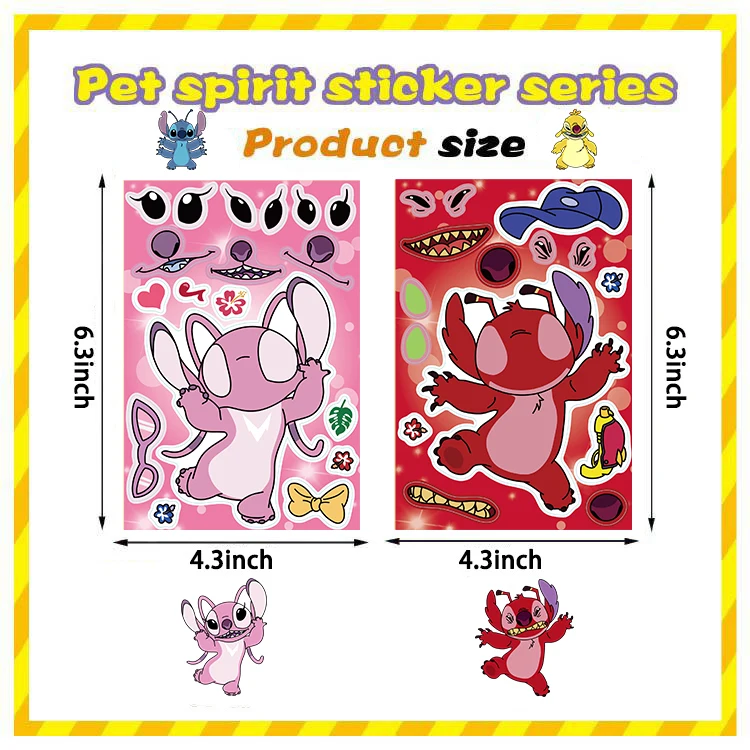 8/16/32Pcs Lilo Stitch 얼굴 퍼즐 스티커 만들기 어린이를위한 디즈니 나만의 DIY 게임 만들기 어린이 만화 퍼즐 장난감 선물