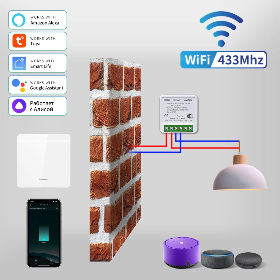 Tuya Smart WiFi Switch RF 433MHz Bezprzewodowy włącznik światła 1/2/3Gang Wall Switch Smart Life APP Sterowanie głosowe z Alexa Google Home