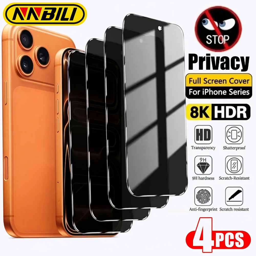 NNBILI 4 Uds Protector de pantalla de privacidad para iPhone17Pro Max 17Air vidrio antiespía para iPhone 16 15 14 13 12 11Pro Max vidrio templado