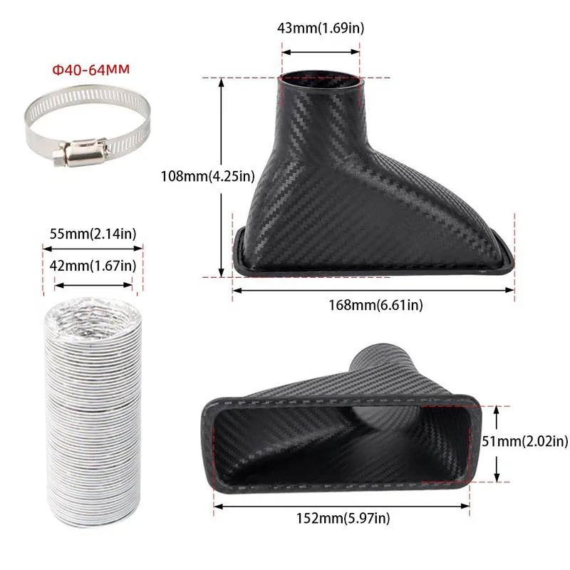 2 design universal abs carro amortecedor dianteiro entrada de ar turbo kit tubo entrada turbina kit tubo funil ar