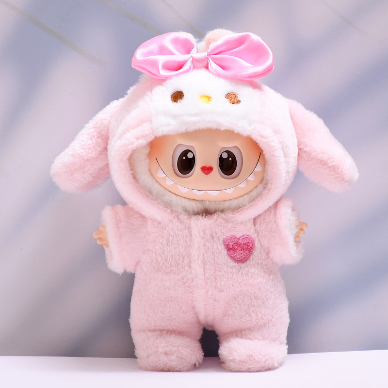 17Cm Mini Pluche Pop Kleding Outfit Accessoires Voor Korea Kpop Exo Labubu Idol V1 V2 Bee Dinosaurus Haai kostuum Kleding Gift