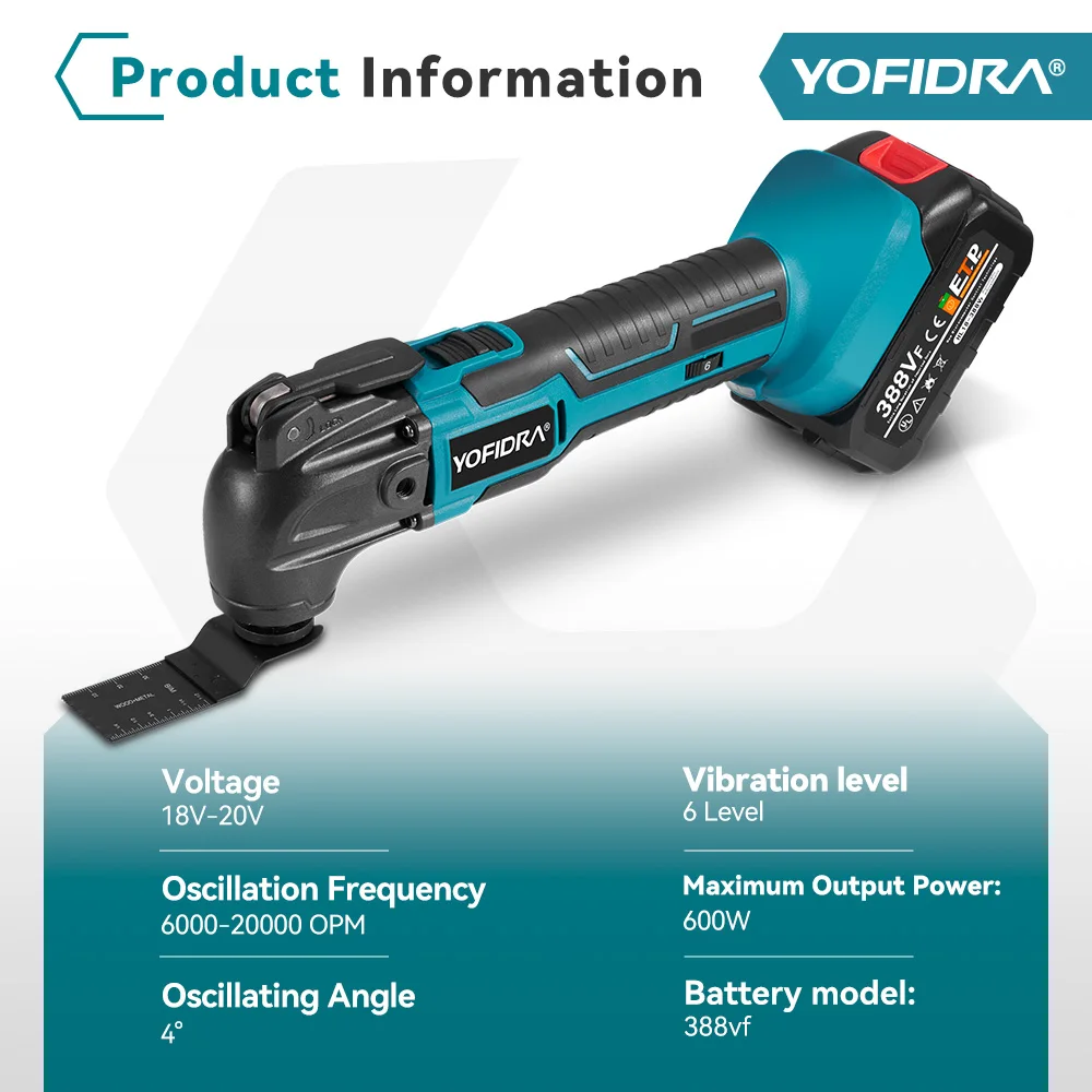YOFIDRA outil multiple oscillant sans fil 6 vitesses coupe électrique polissage Machine de découpage outil électrique pour broche de batterie Makita