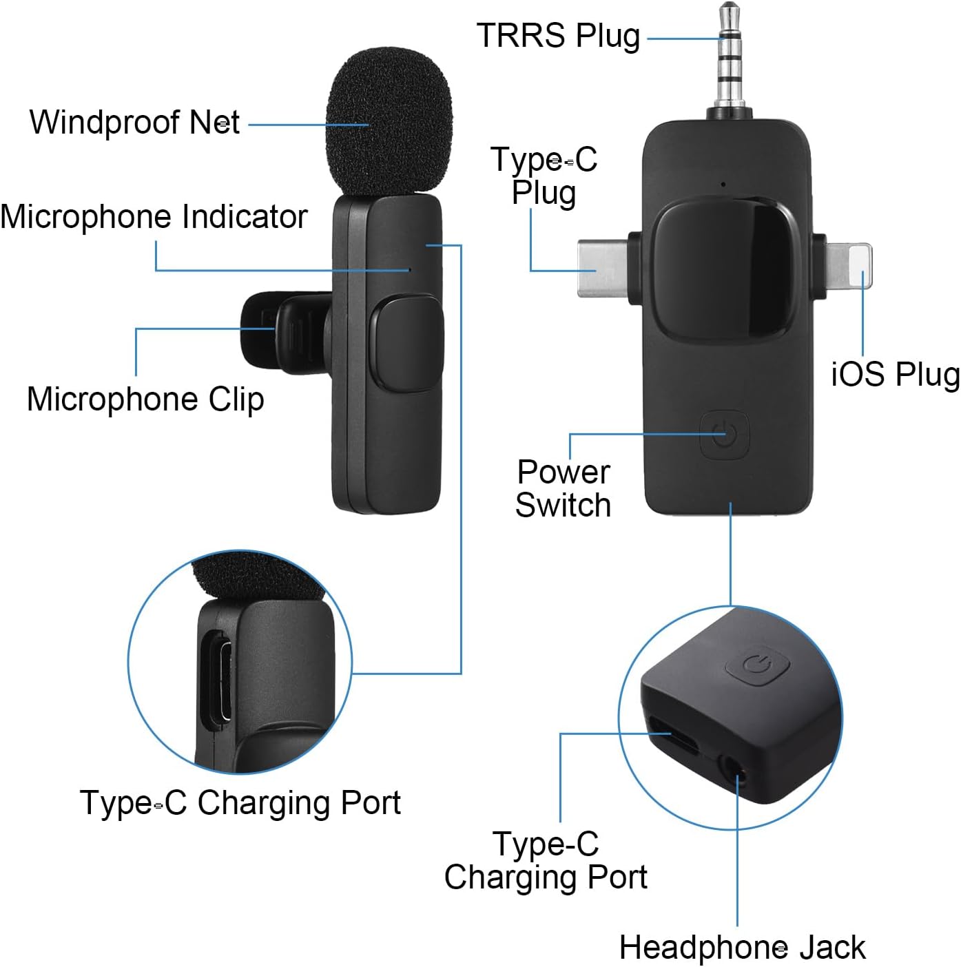 Micrófono Lavalier inalámbrico de 2,4G, Mini micrófono portátil para grabación de Audio y vídeo para iPhone, Android, transmisión en vivo, micrófono para teléfono y videojuegos