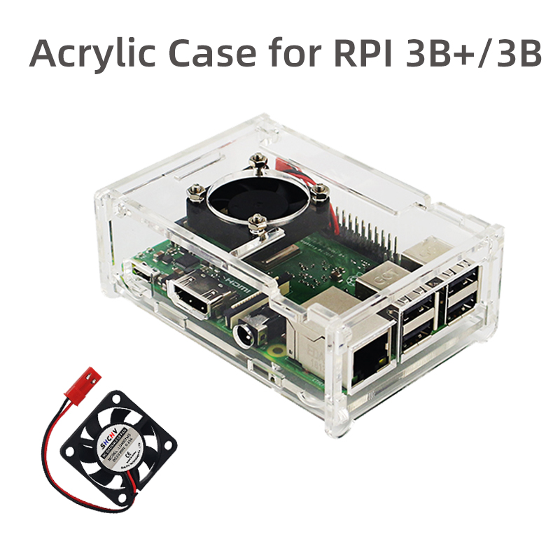 Carcasa acrílica para Raspberry Pi 3 Modelo B + 3B, cubierta de caja transparente, ventilador de refrigeración opcional para Raspberry Pi 3B +
