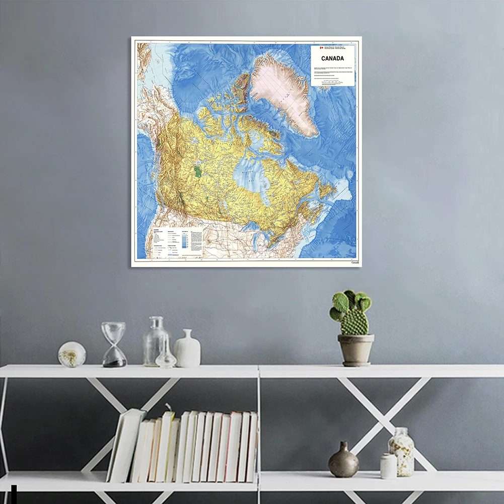 90 * 90 cm Vintage Mapa Kanady w 1983 r. Włóknina na płótnie Malarstwo Retro Plakat ścienny Klasa Wystrój domu Artykuły szkolne