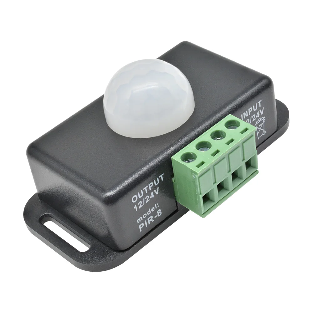 Sensor de movimiento por infrarrojos PIR ajustable DC 12V ~ 24V PIR Sensor de movimiento del cuerpo humano interruptor Detector para tiras LED lámpara de iluminación