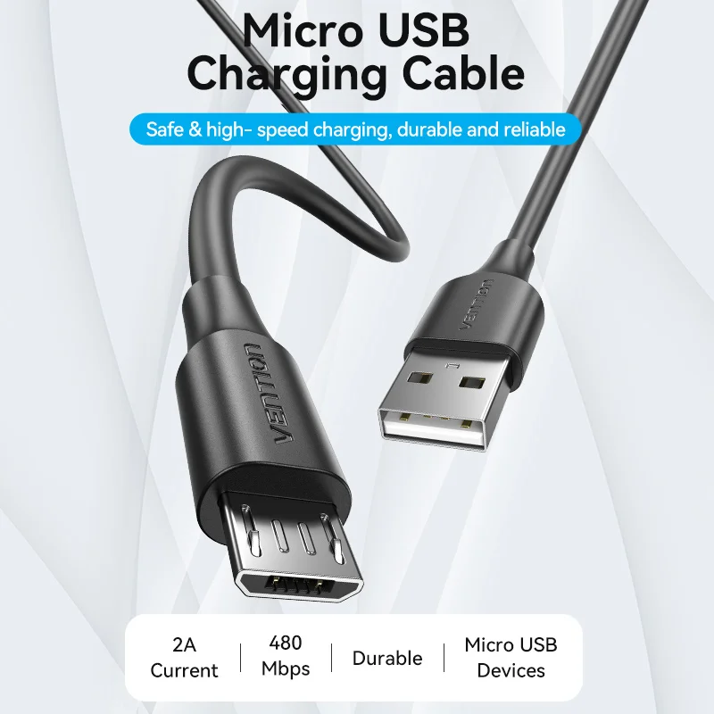 Vention USB 2.0 macho para Micro-B macho 2A Cabo de dados de carregamento rápido para Huawei Samsung Xiaomi Redmi 2A Carregador rápido Cabo de dados USB