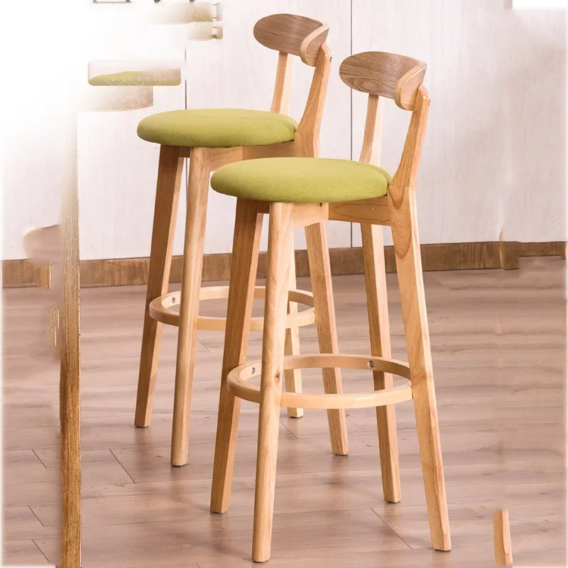 Taburete de Bar de madera maciza, respaldo alto, moderno, minimalista, de cuero Artificial, Sandalye, mostrador, réplica cómoda, muebles de diseño