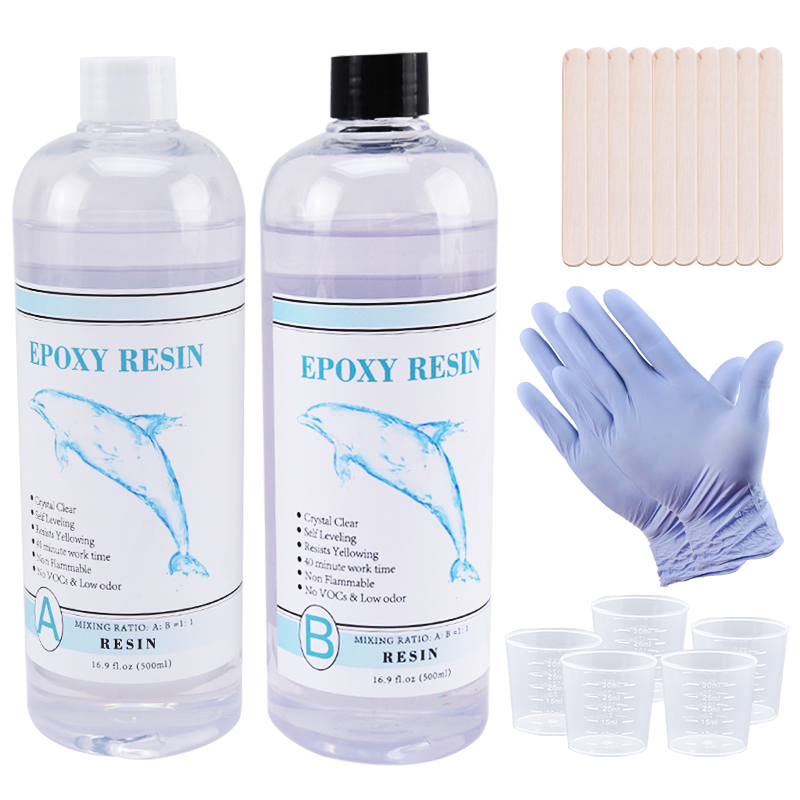 1:1 resina epóxi transparente cristal claro arte resina epóxi 2 partes kit de resina de fundição epóxi com copos de medição, vara, luvas de silicone