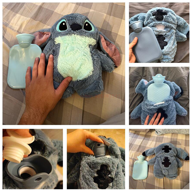 Botella de agua caliente de felpa grande Kawaii de Disney para mujer, calentador de manos con relleno de agua para el hogar, dibujos animados de Anime Lilo & Stitch, regalos para niños