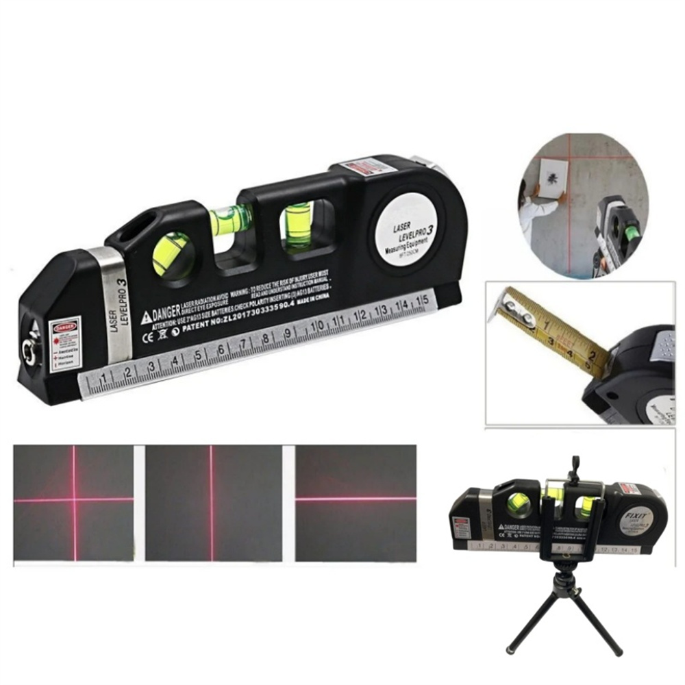 Laser Level Line Tool Mehrzweck-Laser Level Kit Standard Cross Line Laser 8 Fuß Maßband Lineal mit Metallstativ