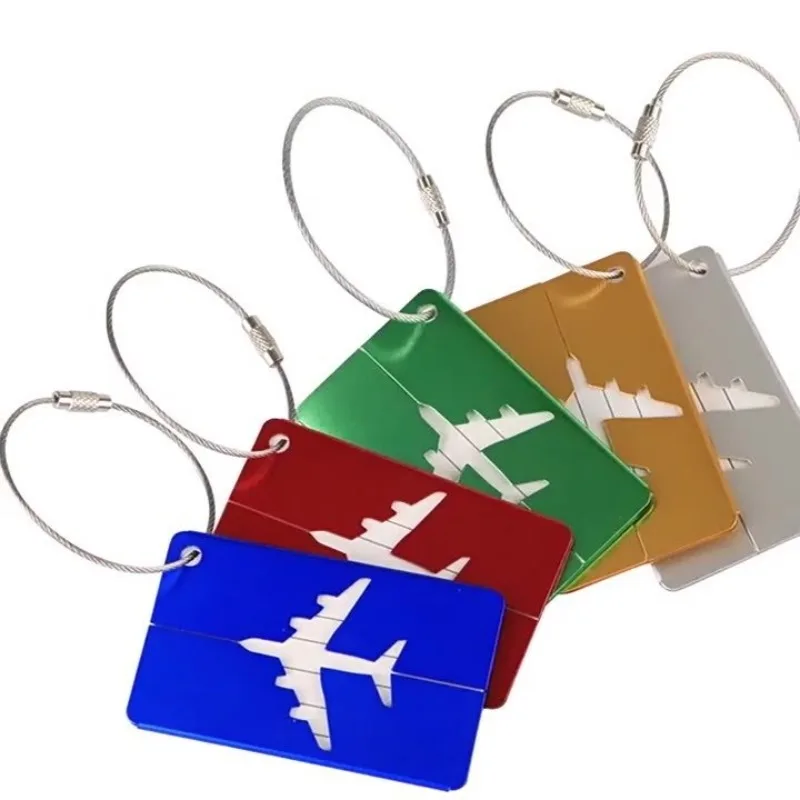 Etiqueta de bagagem de viagem de liga de alumínio, etiqueta de mala, avião com nome, anti-perda, acessórios de viagem de cor sólida