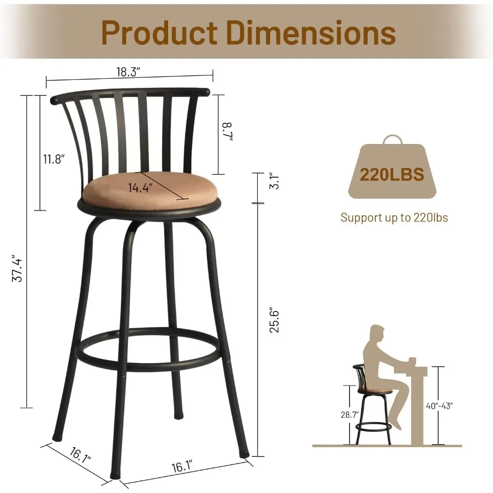 Bar stools Set of 3, Country Style Bars Chairs w/Back and Footrest Swivel Counter Height Bars Stoolss for Kitchen, Bar Stools