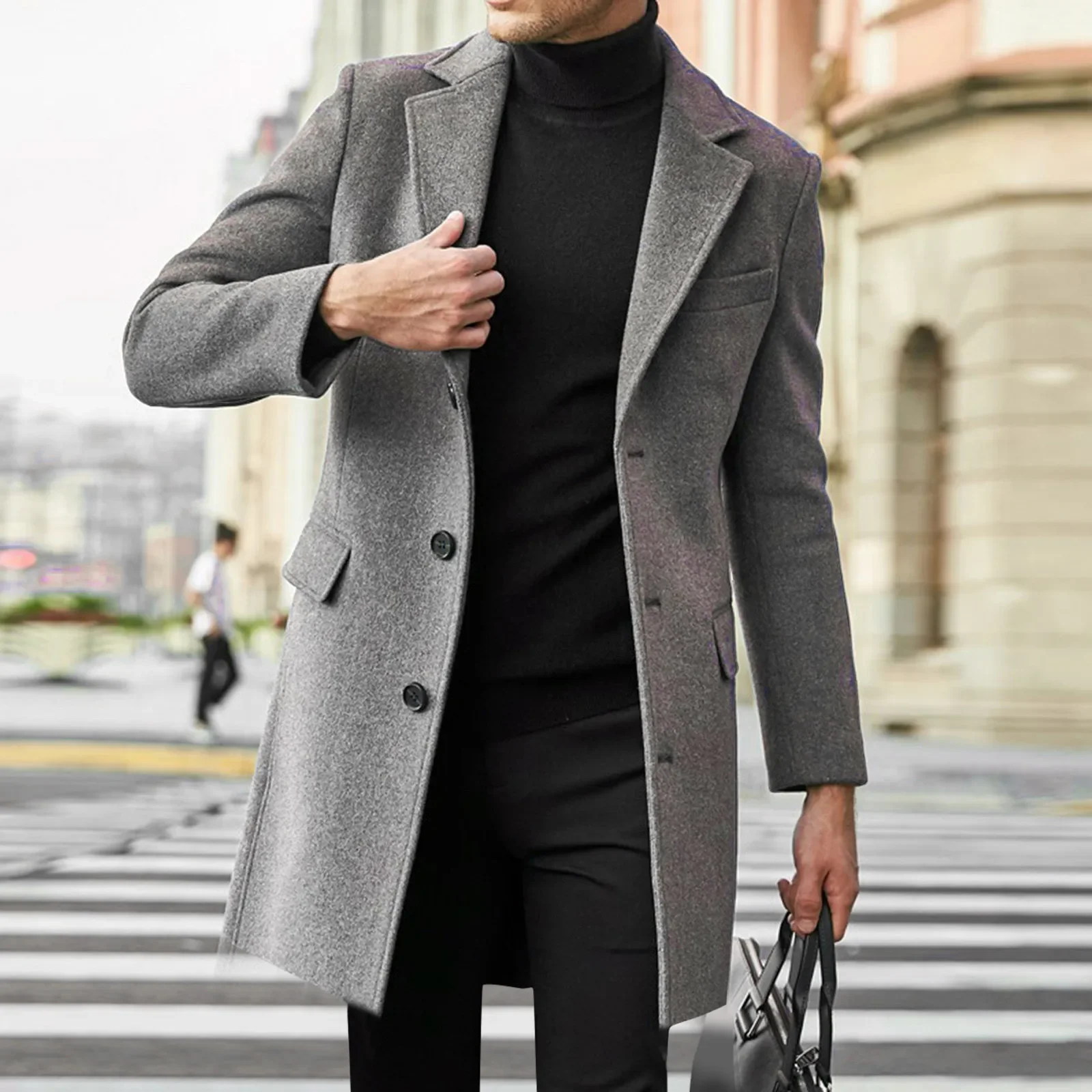 Chaqueta de cuero acolchada con cuello de solapa, abrigo grueso Vintage, chaqueta de piel de oveja, abrigo superior para hombre, abrigo de invierno de talla grande de manga larga para hombre