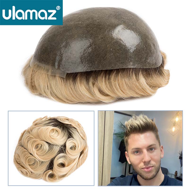 ผิวบางชายผมเทียม Microskin Toupee วิกผมผู้ชาย Ombre วิกผมสําหรับชาย Double Knots Man วิกผมระบบสําหรับชาย 1B สี