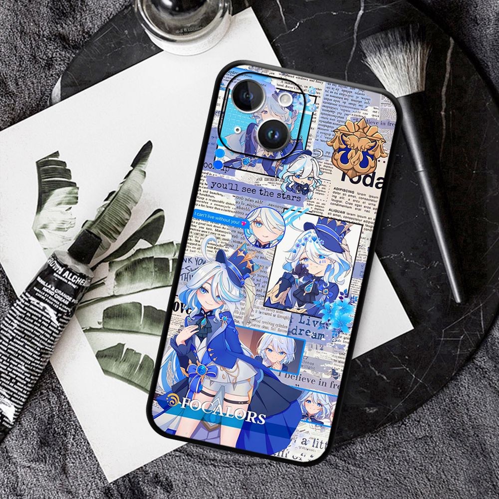 Furina-iphone、かわいいキャラクター、クライオ、5スター、15、14、13、12、11 pro max、mini、xs max、se3、2、7用のgenすねインパクト電話ケース8プラス