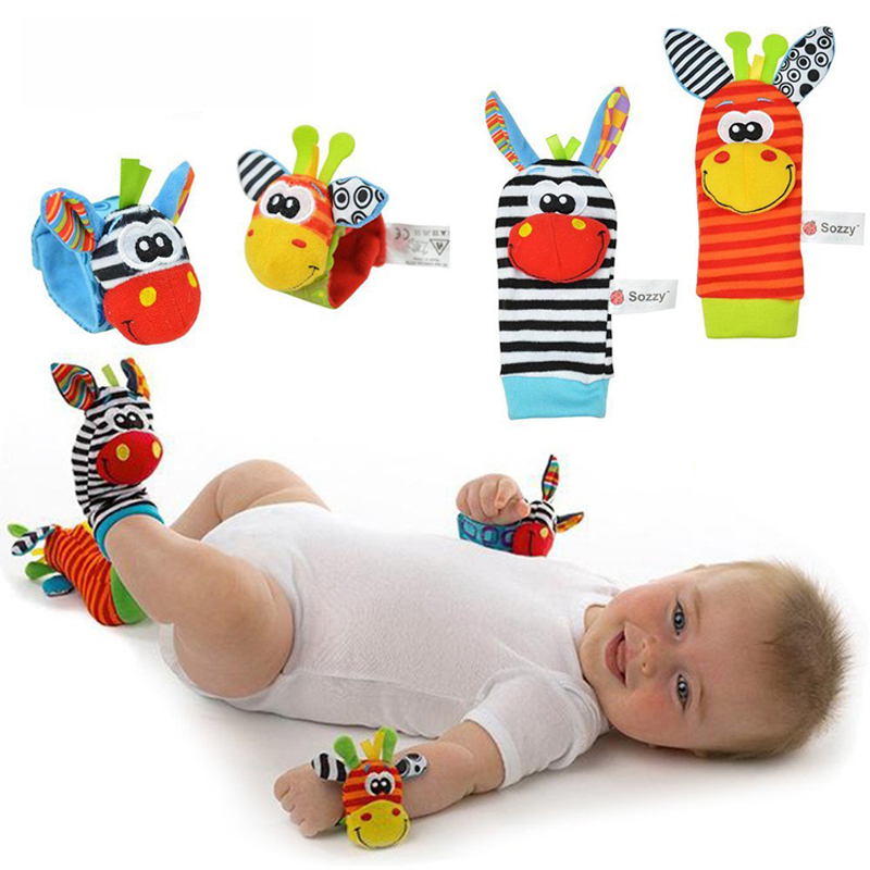 아기 양말 아기를위한 딸랑이 장난감 0 12 개월 신생아 항목 만화 동물 플러시 양말 손목 스트랩 딸랑이 Tollder 소녀 소년 게임