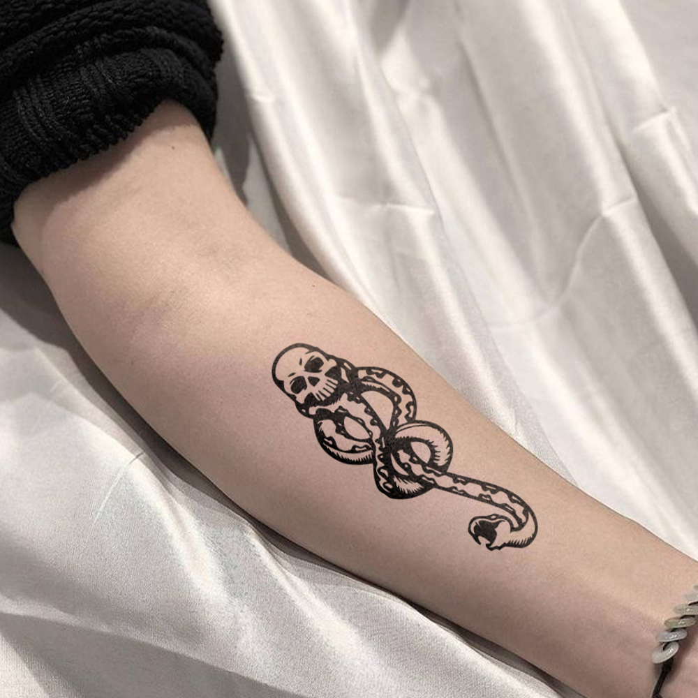 男性と女性のための一時的な入れ墨のステッカー,1ピース,5ピース,死の手紙,ダークマーク,頭蓋骨,ヘビの頭,ボディーアート,腕,偽の袖