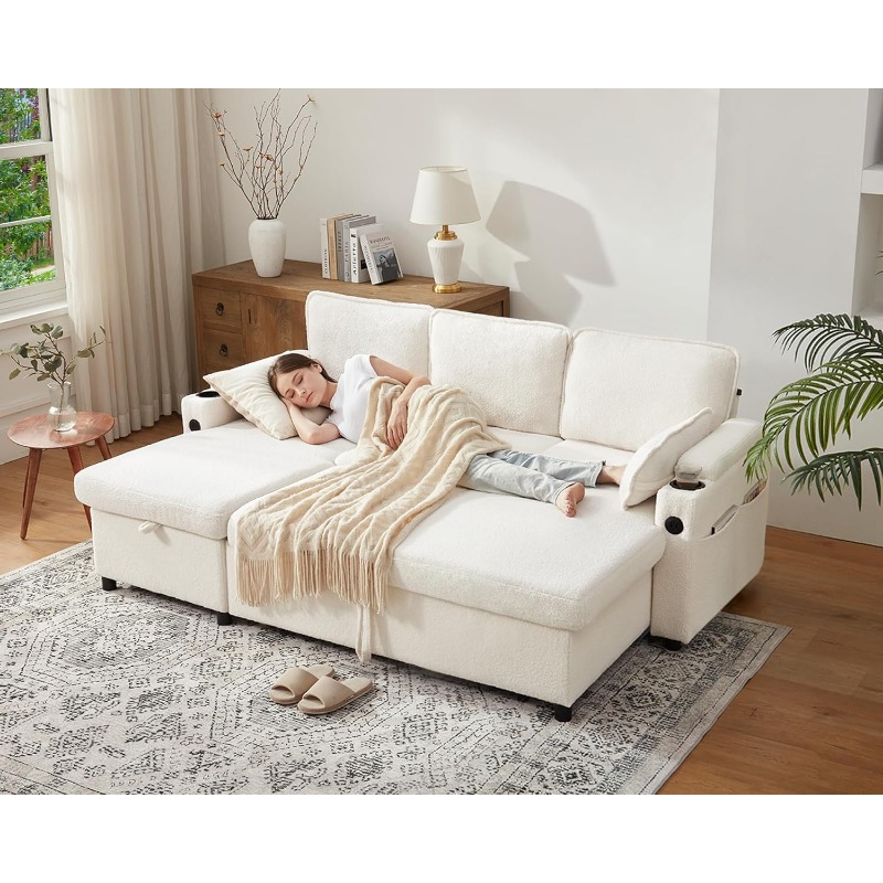 DURASPACE Sofa Bed Sleeper Pull Out 2 in 1 Sectional Sleeper Sofa Couches with Storage,USB, Cup Holder,Pullout Sectional Couches
