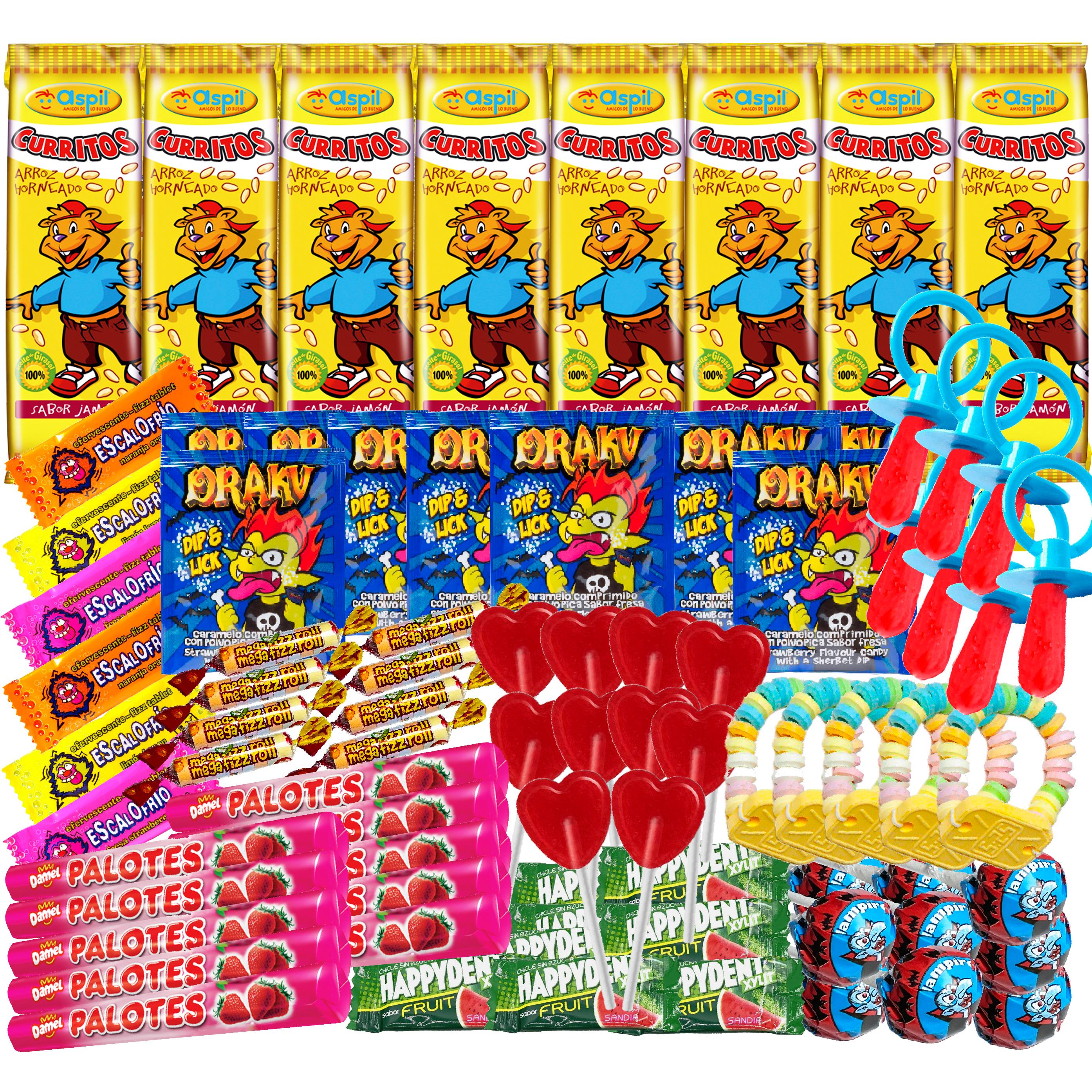 Super Pack Chuches de las Mejores Marcas, Incluye Arroz Inflado Curritos, Relojes, Palotes, Caramelos para Hallowen, Navidad, Cumpleaños y Fiestas de Niñas y Niños. Caja Regalo WikiMark (Caja de 300)