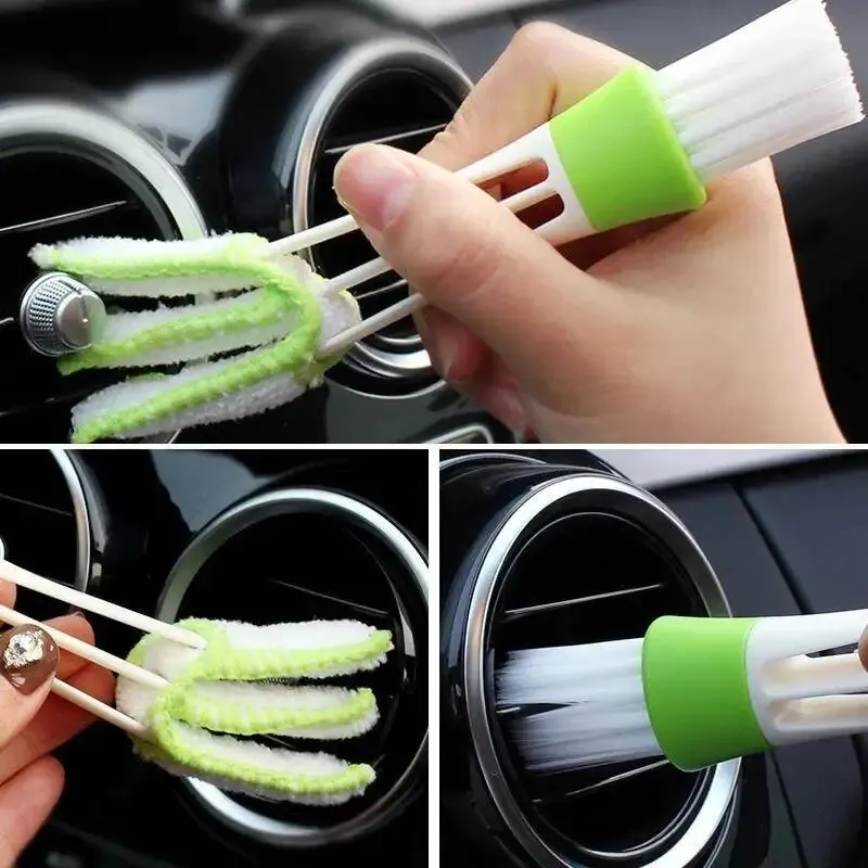Multifunctionele auto-ontluchterreiniger Mini Double-end Micro Fiber Vent Duster Verwijderbare stoffen hoes Draagbare reinigingsborstel voor in de auto
