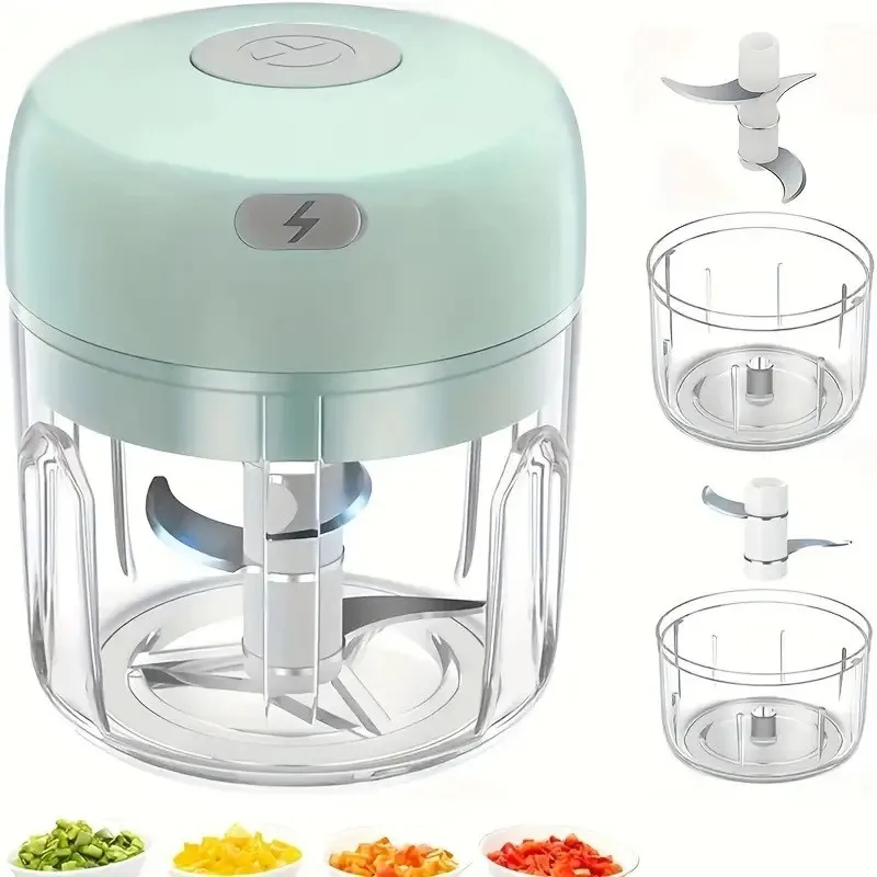 Picadora de ajo eléctrica, mini picadora de verduras portátil, picadora de ajo de 250ML, picadora de cebolla, licuadora para verduras, inalámbrica
