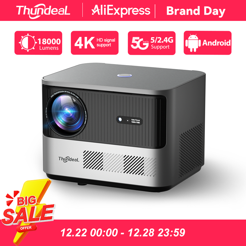 Проектор ThundeaL TDA6 Full HD, 1080P, 2K, 4K видео домашний кинотеатр с автофокусом 5G WiFi Andriod 9.0 OS проектор TDA6W Bluetooth 3D портативный проектор  1920*1080P 9000 люмен Полностью закрытая оптическая машина