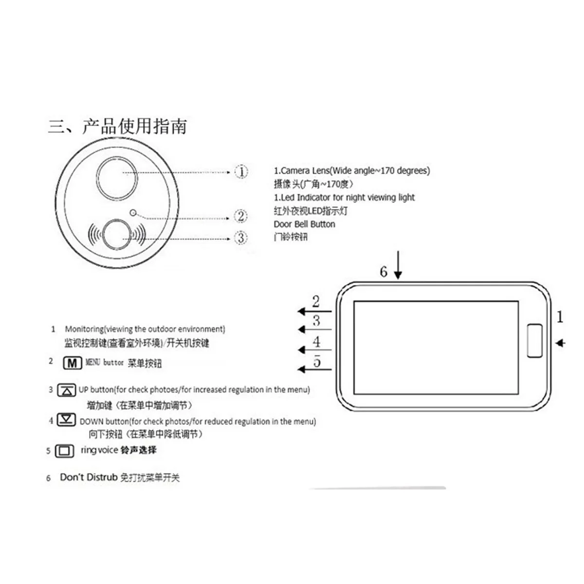 Mới 4.3 Inch LCD Màn Hình Màu Kỹ Thuật Số Chuông Cửa Hồng Ngoại Ban Đêm Camera Cửa Hình Ghi Âm Kỹ Thuật Số Cửa Người Xem Thông Minh Nhìn Trộm Màu Chuông Cửa