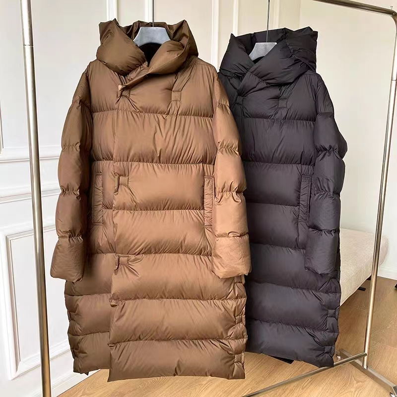 Jaqueta longa de pato para mulheres, casacos de outono e inverno, parkas de alta qualidade, boné de feiticeiro popular, 90 pato branco, moda, 2024