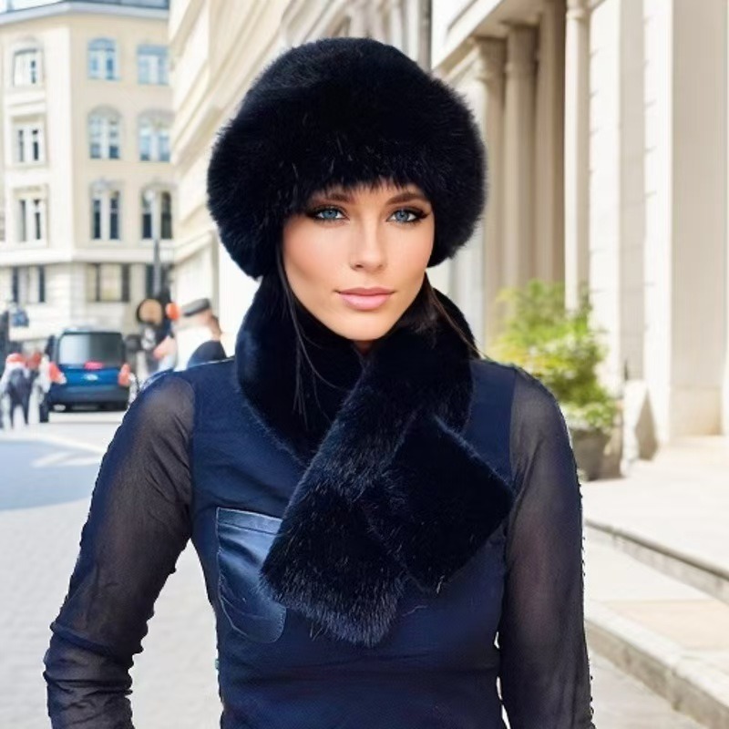 Luxury Faux Fur Hat & Scarf Set - Warm Elegant Versatile for Winter Cold Commute High-end Holiday Party