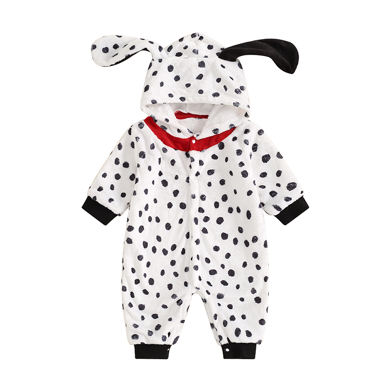 Unisex baby meisjes jongen Dalmatische kostuum Halloween kostuum baby hooded lange mouw knop romper jumpsuit outfits