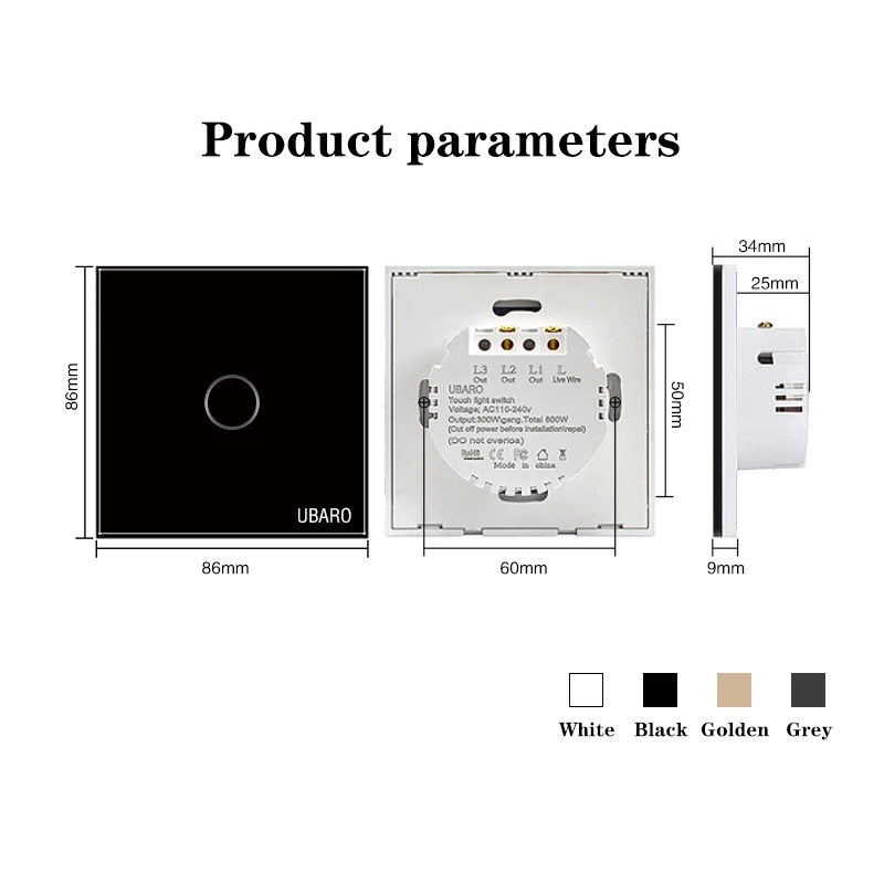 Ubaro ue/reino unido padrão cristal vidro temperado painel de parede luz interruptor toque led indicador sensor botão elétrico 1/2/3gang 220v
