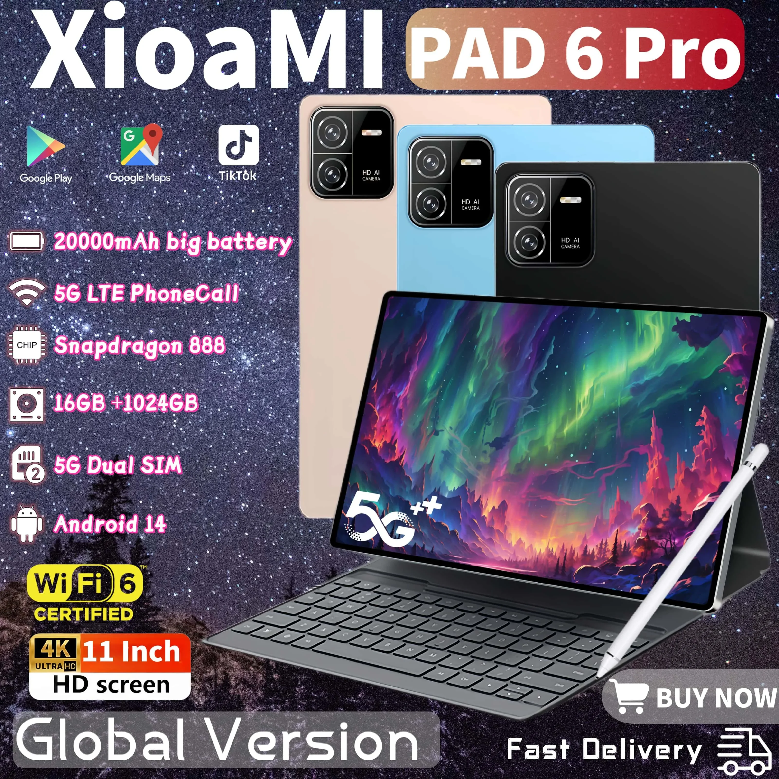 2024 Global Version Original Pad 6 PRO XIOAMI 20000mAh Tablet Android 14 16GB 1T 11 Inch 5G Dual SIM Phone Call GPS Tablets PC