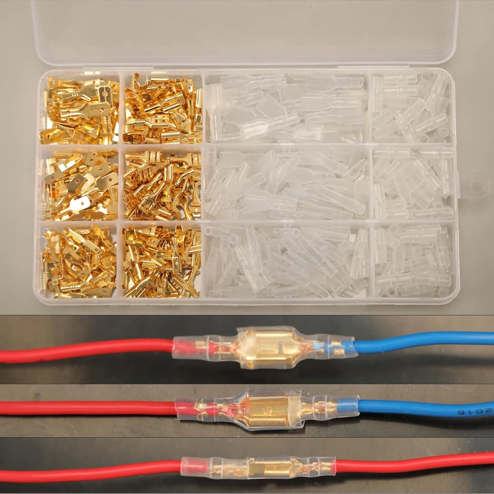 전기 크림프 단자 270개 - 2.8mm-4.8mm-6.3mm 절연 스페이드 커넥터 남성 여성 혼합 키트 차량 DIY용