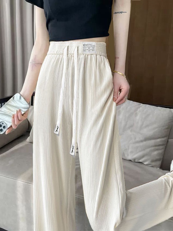 Slim Fit Ice Silk Wide Leg Pants Women's Summer Thin Casual High Waist Drapey Loose Slimming Straight Long Trousers