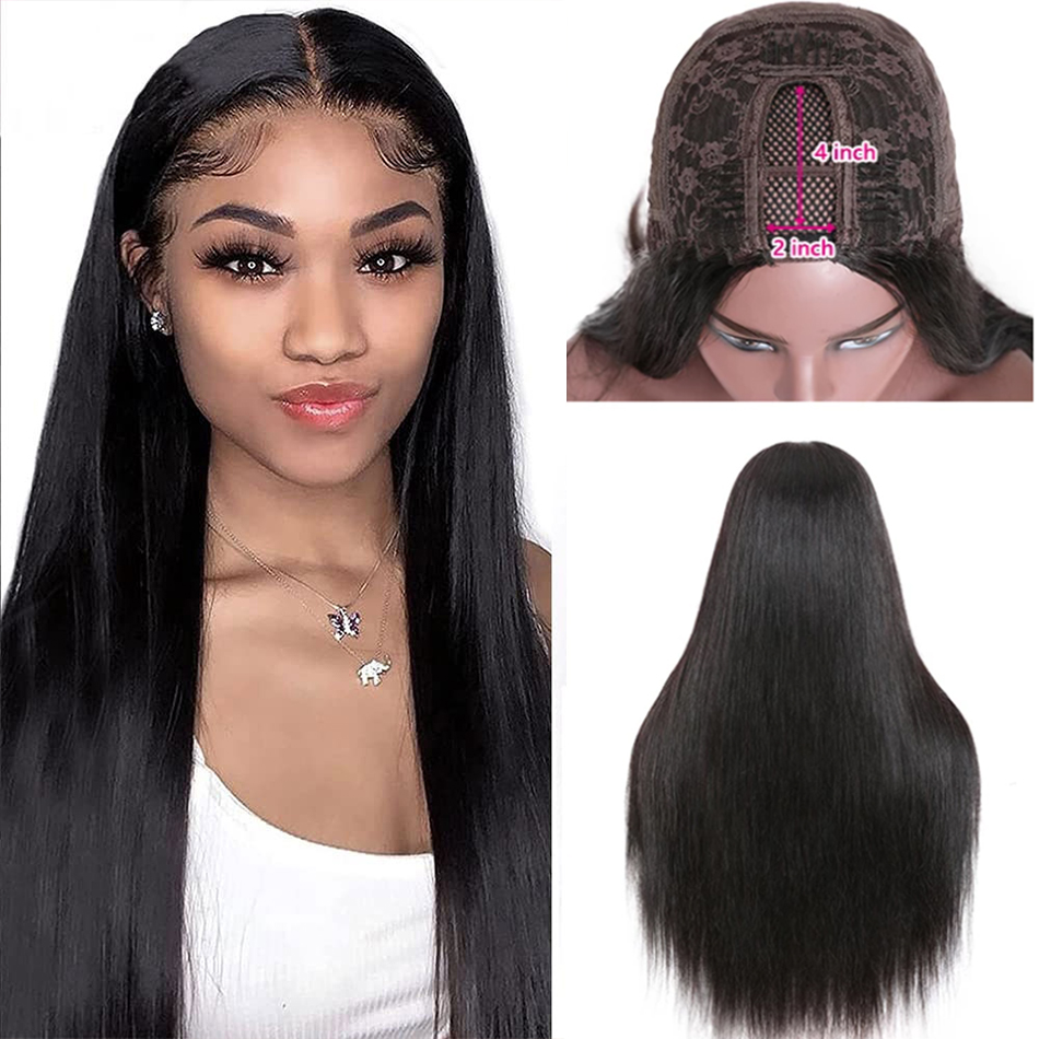 Parrucche diritte Parrucca economica con parte a U Parrucche brasiliane per capelli umani per le donne Capelli vergini Vendita calda Parrucca centrale a forma di U 180 Densità all'ingrosso